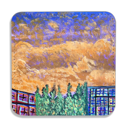"Beautiful Sky on a Terrible Day" Single Vegan Leather Coaster