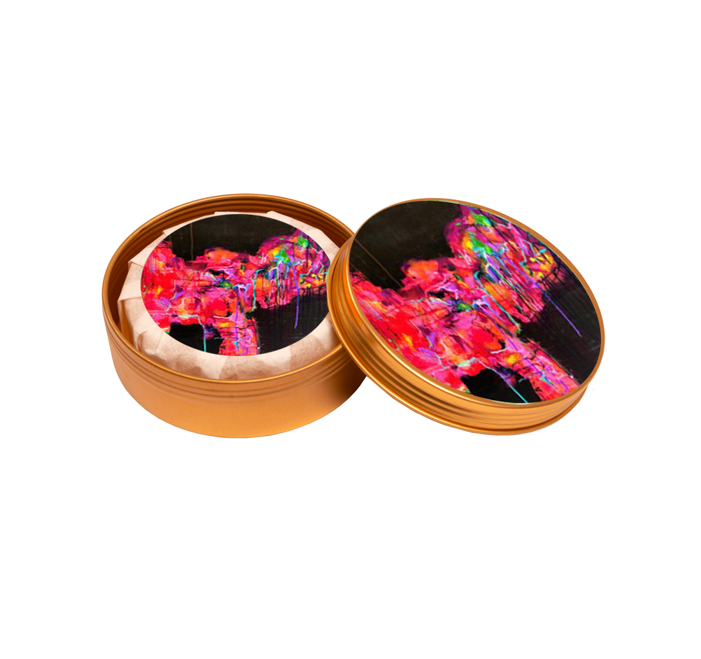 4 oz breeze-scented soap in travel tin with artwork by Anna Feneis