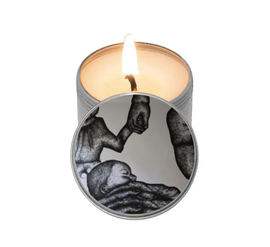 2oz spark candle with artwork by Joy Misu Ulrich