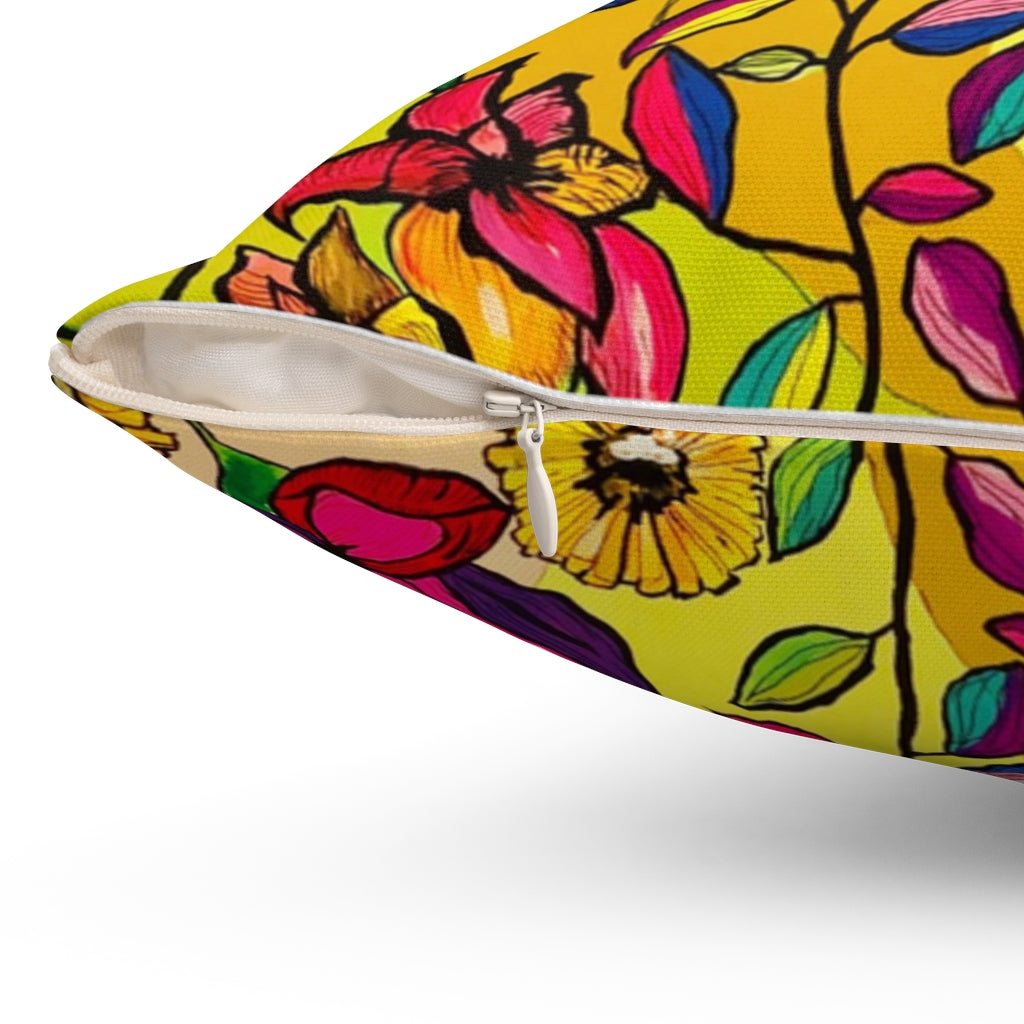 Spun Polyester Square Pillow created by Brushes with Cancer Artist Jacqueline Carmody in honor of Inspiration Elisa Salazar