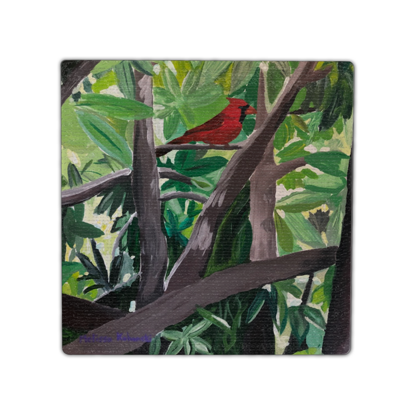 "Cardinal in a Tree" Single Linen Coaster