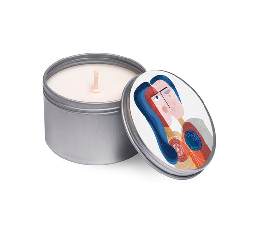 4 oz spark candle with artwork by Ishita Banerjee