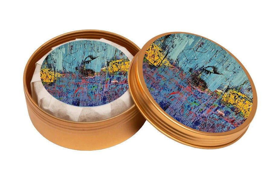 Soap in tin with artwork by Mike Harrell